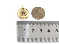 CZ Micro Pave Colorful Evil Eye On Round Coin Charms, 18k Dainty Gold Charms Pendant, Evil Eye Necklace Charms, 15x15mm, Sku#F1304