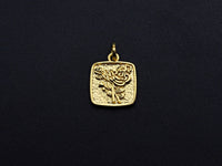 Rose Flower Square Pendant, Embossment Square Pendant, Cubic Zirconia Pendant, Gold Tone, 11x14mm, Sku#Z792