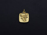 Rose Flower Square Pendant, Embossment Square Pendant, Cubic Zirconia Pendant, Gold Tone, 11x14mm, Sku#Z792