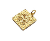 18k Gold Saint St Benedict Medallion Protection Square Charms, Gold Jesus Pendant, Religious Necklace Charms, 15x17mm, Sku#Z1248