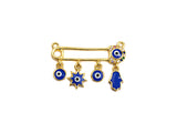 Enamel Safty Pin With Cobalt Eye Hamsa hand Sun Pendant,CZ Micro Pave Oil Drop pendant, Enamel Jewelry,19x29mm,sku#Z671