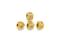 CZ Micro Pave Moon/Hamsa Hand/Evil Eye/Planet Dice Spacer Beads, Cubic Zirconia Cube Spacer Beads, 24k Gold Tone, 8.5mm, sku#Z714