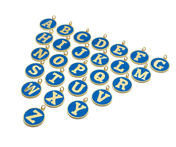New Trendy Blue Gold Enamel Initials Letter Charm/Pendant, Enamel Initial Alphabet Letters, Custom Naming Pendants, 25x28mm,sku#ML35