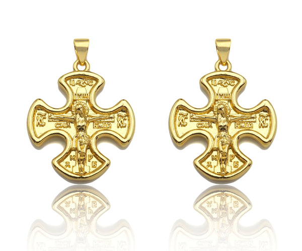 18K Dainty Gold Jesus On Cross Clover Shape Pendant/Charm, Jesus Carm,Necklace Bracelet Charm Pendant,23x27mm, Sku#LK224