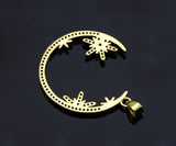 Clear CZ Micro Pave Flower Star On Cresent Moon Shape Pendant Charm, Cubic Zirconia Moon Charm,30x33mm,Sku#LK156