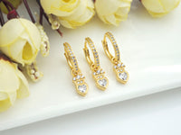 CZ Heart Crown Huggie Earrings, Sku#J239