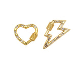 CZ Micro Pave String Heart/Lighting Shape Clasp, CZ Pave Clasp, 18K Gold Carabiner Clasp, 20x18/18x32mm, Sku#FH170