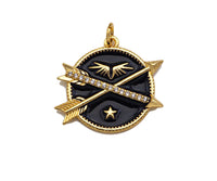 Black/White Enamel PAVE Arrows Cross On Round Coin Pendant, Enamel Round Pendant, Pave Enamel Jewelry Findings,25x21mm,sku#FH148