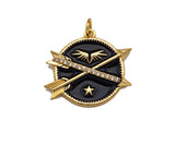 Black/White Enamel PAVE Arrows Cross On Round Coin Pendant, Enamel Round Pendant, Pave Enamel Jewelry Findings,25x21mm,sku#FH148