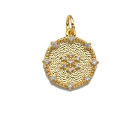 CZ Micro Pave Snowflake On Round Coin Charms, 18k Dainty Gold Charms Pendant, Snowflake Necklace Charms, 14x15mm, Sku#F1305