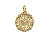 CZ Micro Pave Snowflake On Round Coin Charms, 18k Dainty Gold Charms Pendant, Snowflake Necklace Charms, 14x15mm, Sku#F1305