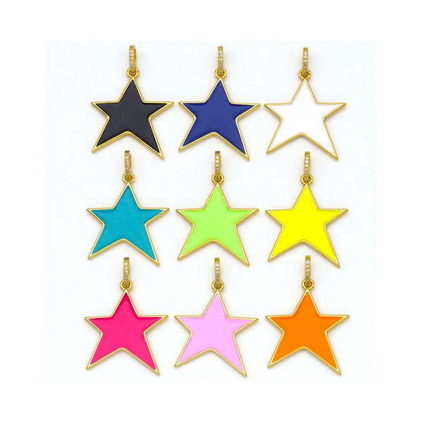 Colorful Enamel Five Point Star Shape Pendant,18K Gold Filled CZ Micropave Charm, Necklace Bracelet Charm Pendant,26x29mm,Sku#ML49