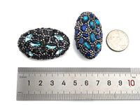 Lapis Peridot Black Pave Rhinestone Crystal Oval Connetor Beads, Natural Stone Spacer Beads, 27x45mm,Sku#V96