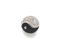 CZ Micro Pave Round TaiJi Spacer Beads, Cubic Zirconia YinYang Beads, Bracelet Religious Charms, 11mm, SKU#Y423