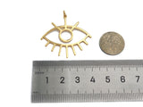 CZ Micro Pave Evil Eye with Eyelash Frame Pendant/Charm, Gold Evil Eye Cubic Zirconia Pendant Charm,36x33mm,sku#Y313