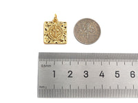 18k Gold Saint St Benedict Medallion Protection Square Charms, Gold Jesus Pendant, Religious Necklace Charms, 15x17mm, Sku#Z1248