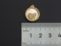 Clear CZ Micro Pave Heart on Mother-of-pearl Pendant Charm, Cubic Zirconia Charm,  Heart Charm, Pearl Charm,15mm,sku#Z913