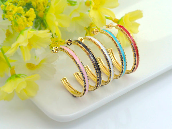 Colorful CZ Enamel Round Ring Latch Back Earring, Sku#J150