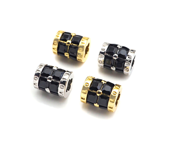 CZ Micro Pave Clover Shape Large Hole Tube Spacer Beads Charms/Drum Barrel Beads, Black CZ, 7x8mm, Sku#Y355 Bestbeads&Beyond