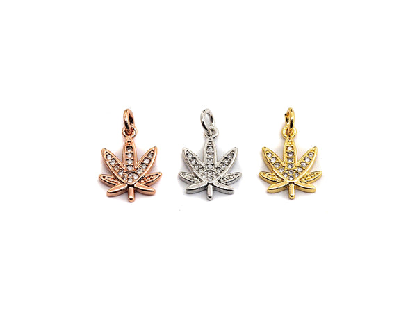 Clear CZ Gold Maple Leaf Charm Pendant, Sku#Z492