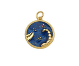 Gold Filled Cobalt Enamel Constellation Pattern On Round Coin Pendant,18K Gold Filled with Bling Effect Enamel Charm,19x17mm,Sku#F1402