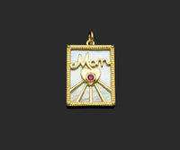 Fuchsia CZ Mom/Mama Heart On Rectangle Pearl Shape Pendant,18K Gold Filled Mother of Pearl Charm, Mother's Day MOP Pendant,17x24mm,Sku#Z1373