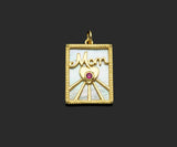 Fuchsia CZ Mom/Mama Heart On Rectangle Pearl Shape Pendant,18K Gold Filled Mother of Pearl Charm, Mother's Day MOP Pendant,17x24mm,Sku#Z1373