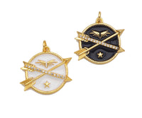 Black/White Enamel PAVE Arrows Cross On Round Coin Pendant, Enamel Round Pendant, Pave Enamel Jewelry Findings,25x21mm,sku#FH148