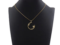 Clear CZ Micro Pave Flower Star On Cresent Moon Shape Pendant Charm, Cubic Zirconia Moon Charm,30x33mm,Sku#LK156