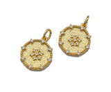 CZ Micro Pave Snowflake On Round Coin Charms, 18k Dainty Gold Charms Pendant, Snowflake Necklace Charms, 14x15mm, Sku#F1305
