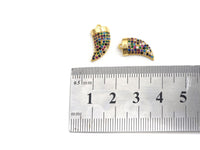 CZ Micro Pave Multi-color OX Horn Pendant, Horn Shaped Pave Pendant, Colorful Gold plated, 9x16mm, Sku#B113