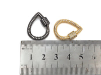 Clear CZ Micro pave Drop Shape Clasp, CZ Pave Clasp, Gold/Silver/Rose Gold/Gunmetal Carabiner Clasp, 18X24mm, sku#H185