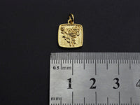 Rose Flower Square Pendant, Embossment Square Pendant, Cubic Zirconia Pendant, Gold Tone, 11x14mm, Sku#Z792