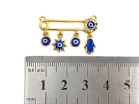 Enamel Safty Pin With Cobalt Eye Hamsa hand Sun Pendant,CZ Micro Pave Oil Drop pendant, Enamel Jewelry,19x29mm,sku#Z671