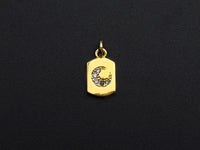CZ Micro Pave Cresent Moon On Peltate Pendant, Cubic Zirconia Tag Pendant, Micro pave Moon pendant, 8x14mm, sku#Z773