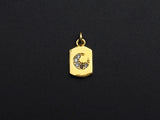 CZ Micro Pave Cresent Moon On Peltate Pendant, Cubic Zirconia Tag Pendant, Micro pave Moon pendant, 8x14mm, sku#Z773