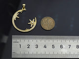 Clear CZ Micro Pave Flower Star On Cresent Moon Shape Pendant Charm, Cubic Zirconia Moon Charm,30x33mm,Sku#LK156