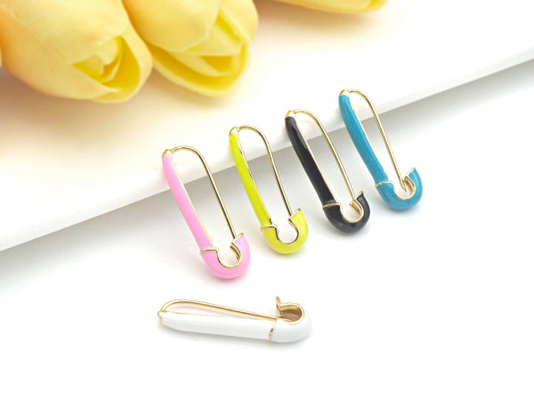 Colorful Enamel Safety Pin Earrings, Sku#J307