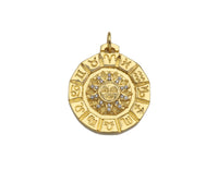 CZ Micro Pave Sun Face On Round Shape Pendant/Charm,Cubic Zirconia Medallion Charm, Necklace Bracelet Charm Pendant,22x25mm, Sku#Z1281