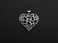 Bagette CZ Micro Pave Filigree Heart Pendant, Heart Shaped Pave Pendant, Gold/Rose Gold/Silver/Gunmetal plated, 28mm, Sku#FH44