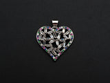 Bagette CZ Micro Pave Filigree Heart Pendant, Heart Shaped Pave Pendant, Gold/Rose Gold/Silver/Gunmetal plated, 28mm, Sku#FH44