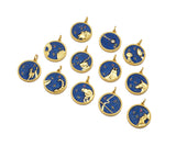 Gold Filled Cobalt Enamel Constellation Pattern On Round Coin Pendant,18K Gold Filled with Bling Effect Enamel Charm,19x17mm,Sku#F1402