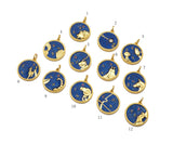 Gold Filled Cobalt Enamel Constellation Pattern On Round Coin Pendant,18K Gold Filled with Bling Effect Enamel Charm,19x17mm,Sku#F1402