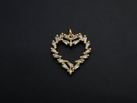 Bagette CZ Micro Pave Heart Shaped Pendant,Heart Cubic Zirconia Pendant, Gold Tone Heart, 22mm,Sku#F1112
