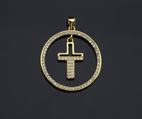 Clear CZ Micro Pave Cross Hanging in Round Ring Shape Pendant Charm, Cubic Zirconia Round Ring Cross Charm,27x30mm,sku#LK157