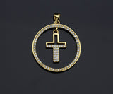 Clear CZ Micro Pave Cross Hanging in Round Ring Shape Pendant Charm, Cubic Zirconia Round Ring Cross Charm,27x30mm,sku#LK157