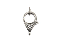 CZ Micro Pave Teardrop Lobster Claw Clasp, Cubic Zirconia Clasp, Antique Silver Plated Clasp, 18x26mm,sku#H173