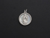 CZ Micro Pave Mary on Mother-of-pearl Coin Pendant/Charm, Cubic Zirconia Pendant Charm, Religious Charm, 15x18mm,sku#Z687
