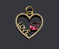 Big Fuchsia CZ Micro Pave Love On Heart Shape Pendant/Charm,Cubic Zirconia Paved Charm, Necklace Bracelet Charm Pendant, 16x17mm,Sku#Y356