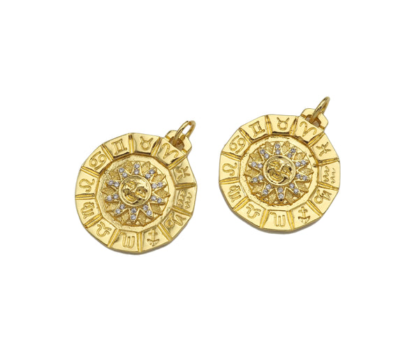 CZ Micro Pave Sun Face On Round Shape Pendant/Charm,Cubic Zirconia Medallion Charm, Necklace Bracelet Charm Pendant,22x25mm, Sku#Z1281